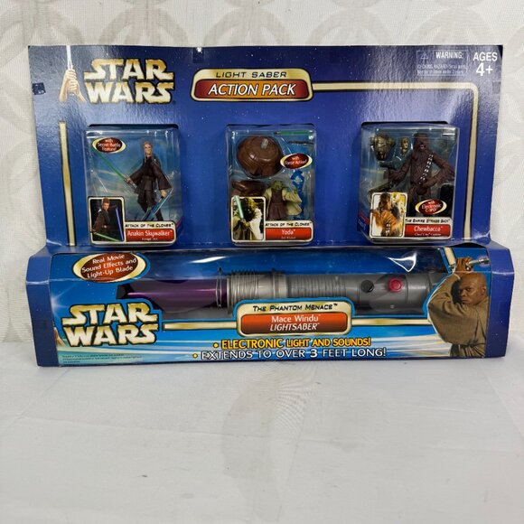 Star Wars LightSaber Action Pack W/Mace Saber & Yoda Chewie Anakin Sams Club Exc - Picture 1 of 12